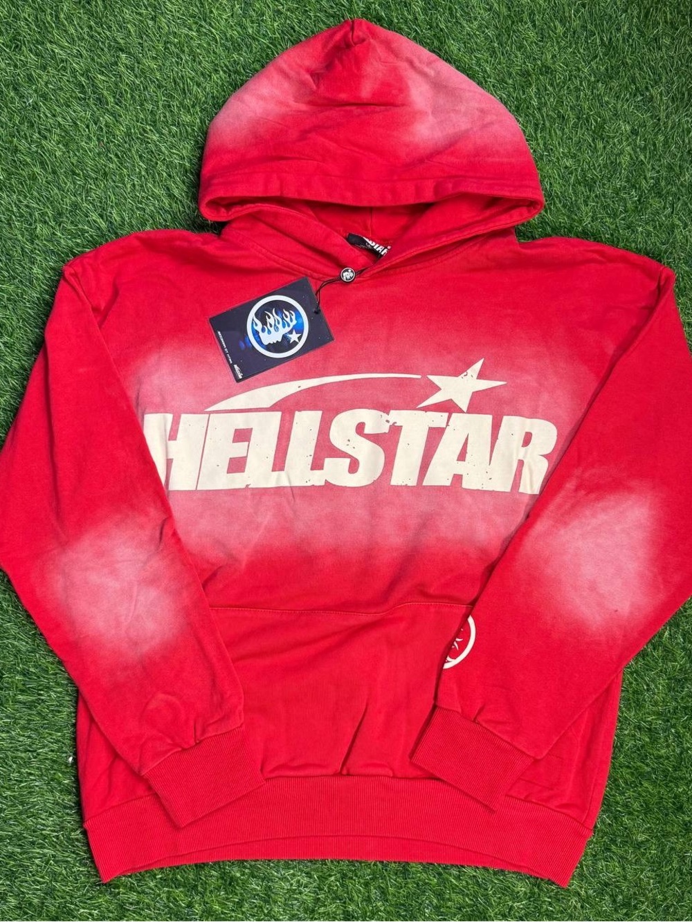 Hellstar Crewneck Hoodie Sweatshirt in Red with Cream Logo